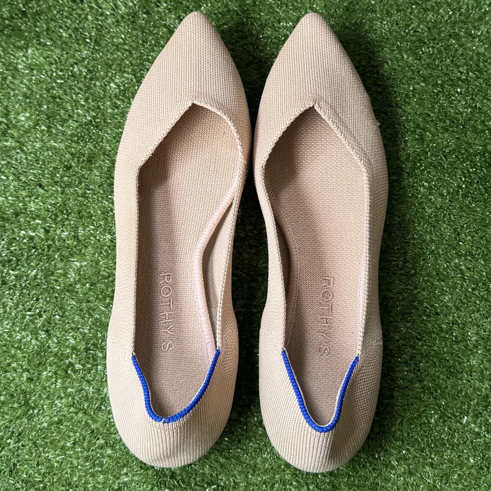 Rothy's Beige Flats with Blue Trim